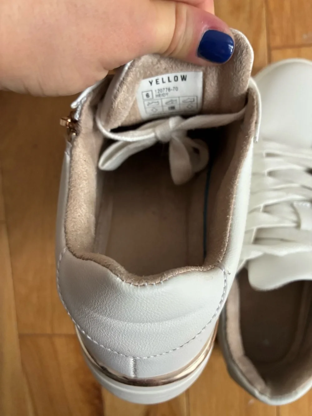 Women’s White Sneakers with Rose Gold Trim - Picture 4 of 5